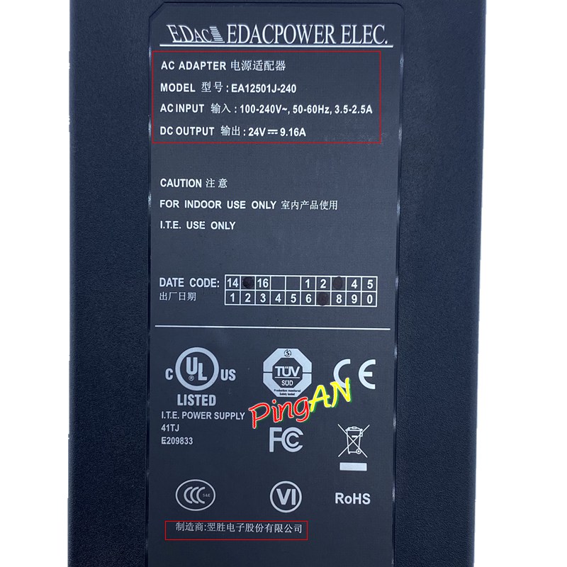*Brand NEW* EDAC EDACPOWER ELEC.EA12501J-240 24V 9.16A AC DC ADAPTER POWER SUPPLY